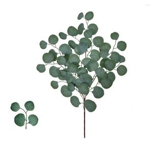 Kwiaty dekoracyjne 1PC sztuczne rośliny eukaliptus gałąź sztuczne liście nordyckie zielone liść winorośl ślubne bukiety