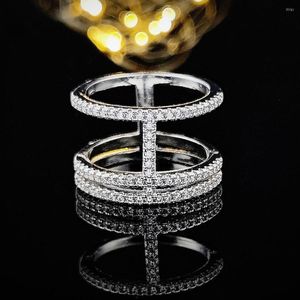 Cluster Rings Silver Color Fashion Wedding Band Eternity for Women Trendy Finger Ring Jewelry R4875