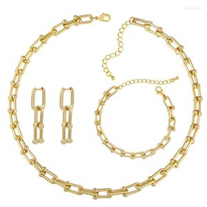 Brincos de colar Conjunto de qmhje u Bracelete geométrica Chain Chain Men Menino Menino Bambu Bamboo Color Jóias da moda da moda Link Metal Connect