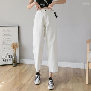 Jeans da donna Pantaloni Capri in denim dritti larghi bianchi a vita alta da donna Harem corto per donna S M L XL