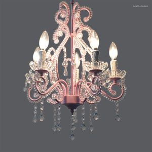 Lâmpadas pendentes E14 Bulbo elegante Chandelins de cristal branco rosa moderno metal pendurado lâmpada de luz da sala de estar da menina do quarto iluminação