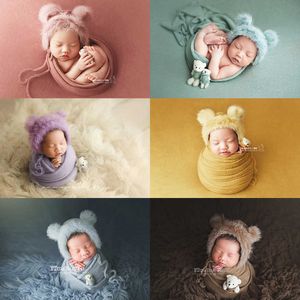 Taufkleider, 3-teiliges Set mit Neugeborenen-Fotografie-Requisiten, Baby-Kaninchenfellmütze, Bären-Puppenverpackung, Kinder-Baby-Gedenk-Fotografie-Requisiten T221014