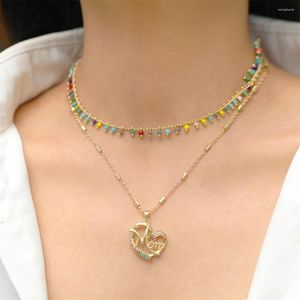 Chains Mama Necklace Micro-Inlaid Zircon Letters Heart Pendent Clavicle Chain For Women Bohemian Style Multilayer Jewelry Mother Gifts