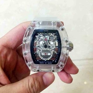 Luxury Mens Mechanics Watch Rhinestone Skull Hollowed Out Trendy Personality Wine Barrel Leisure Fashion Quartz