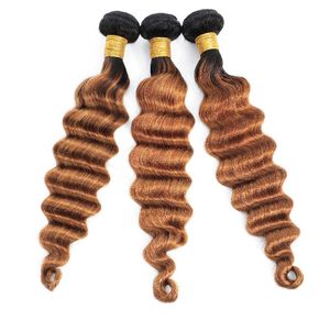 Brazylijskie ludzkie włosy 1B 30 Ombre Kolor luźne głębokie 3 wiązki dwa tony kolorowe podwójne wątki peruwiańskie indyjskie produkty z dziewiczych włosów