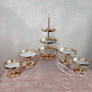 Bakeware Tools 1pcs-5pcs Mirror Wedding Decoration 2 Or 3 Tier Cupcake Display Gold Metal Happy Birthday Cake Stand