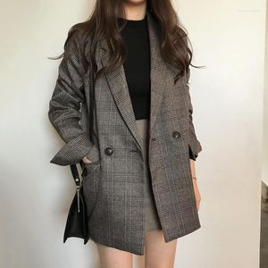 Women's Suits Y2K Elegant Autumn Winter Plaid Women Blazer Coat Causal Long Sleeve Tweed Short Office Ladies Pocket Suit