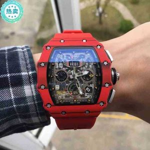 RM11-03 Mens multifunktionella automatisk mekanisk klocka Personlighet Stor uppringning Fiber Red Tape