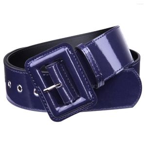 Bälten Fashion Wide Belt Female Dress Patent Leather Mens Square Buckle Black Chic Ladies Justerbar midjeband