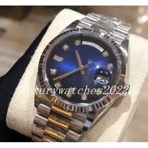 NF Super Watch 36 mm Automatyczne srebrne niebieskie diamenty Diamenty Sapphire Środkowy rzęd