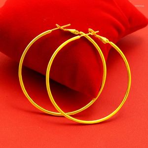 Hoop Earrings Oversize For Women Yellow Gold Plated 40mm Round Circle Ear Cuff Brincos Femme Trendy Jewelry Accessories Gifts