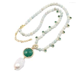 Pendant Necklaces GuaiGuai Jewelry Natural Blue Aquamarines Green CZ Crystal Necklace Baroque Pearl Jade Handmade For Women