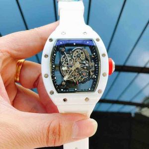 Relógio de lazer empresarial Rm055 multifuncional automático mecânico branco fita cerâmica relógio masculino