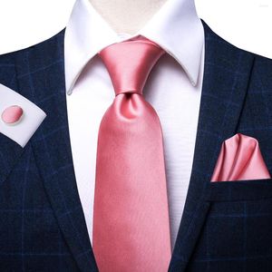 Bow Ties Hi-Tie Lüks Erkekler için Lüks Coral Katı Kutu Hediyeler Erkekler Tie Pink Hanky ​​Kufflinks Set ipek kravat resmi elbiseler iş