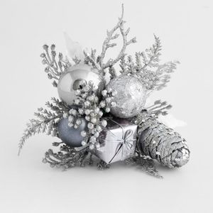 Christmas Decorations Scene Layout Wear Resistant Xmas Silver-color Spruce Pinecone Faux Flower For Festival