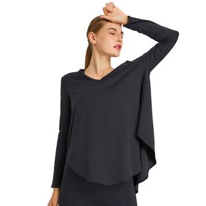 L217 ioga tampas camisas de manga comprida Faixa solta de bast￣o de costas mais longa vasta Vesfisos de fitness de fitness seco r￡pido de alta elasticidade de alta elasticidade