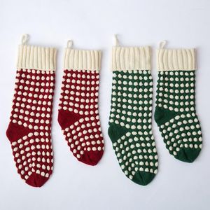Sports Socks 1pc Christmas Dots Acrylic Knitted Hosiery Gift Holder Tree Ornament Stocking Fireplace Hanging Decor With Rings