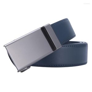 Belts High Quality Men's Ratchet Click Belt Genuine Leather Dress For Men Jeans Holeless Automatic Sliding Buckle Blue