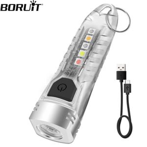 Flashlights facklor Boruit V1 LED-nyckelring Flashlight XPG Arbetsljus typ-C Uppladdningsbar bärbar fackla som används för utomhuscampingäventyr etc. L221014