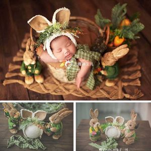 Dopklänningar Nyfödda fotograferingstillbehör Landsstil Forest Straw Bunny Hat Set Easter Rabbit Prop Fotografie Baby Photo Props Girl Boy T221014