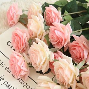 Dekorativa blommor Real Touch Rose Artificial Flower Branch STEM LATEX HEM DECORATIONS FￖR VￄRKE PARTY Birthday Valentine's Day Gift