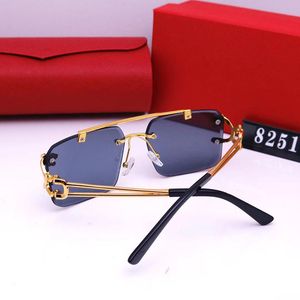 Óculos de sol de grife masculino de luxo para mulher, armação de metal dourada, preto, vermelho, azul, lentes transparentes, sem aro, óculos de sol quadrados, decoração, moda, óculos Carti