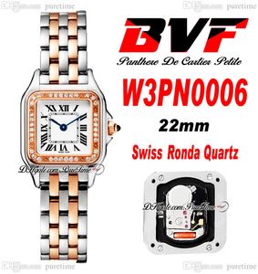 BVF W3PN0006 Swiss Ronda Quartz Ladies Watch 22mm Diamonds Bezel Two Tone Rose Gold White Dial Black Roman Rostly Steel Armband Womens Super Edition Puretime F6