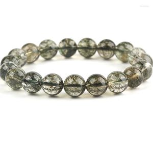 Strand Fine Dark Green Hair Natural Crystal Armband Round Bead Stone Armband For Women Men Gift Present Simple Charm Jewelry