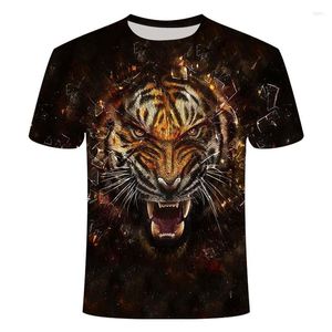 Camisetas masculinas de moda tigre 3d camiseta theirt de verão de verão casual camisa de gola alta e tampa de rua feminina esportes ao ar livre s