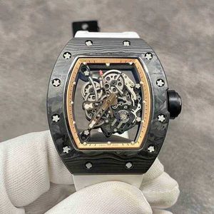 Luxuriöse Herren-Mechanik-Uhren, Armbanduhr, Business, Freizeit, RM055, vollautomatische mechanische R-Uhr, Kohlefasergehäuse, weißes Gummi