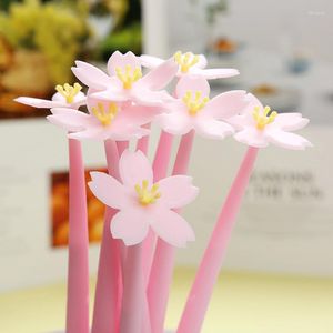4st Creative Cute Pink Sakura Flower Silicone Gel Pens Korean 0,5 mm svart bläck Signering Pen Stationery Office School Supplies