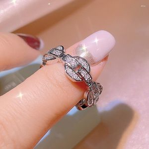 Cluster Rings Chic Simple Chain Ring For Women Dainty Zircon Silver Color Round Link Fashion Jewelry Wholesale Girls Gifts 2022 KAR255