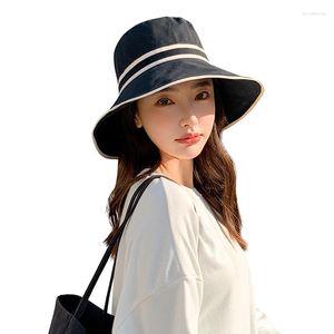 Breda brim hattar kvinnor sommar avslappnad stor bomullshatt diskett strand sol vikbar mössa
