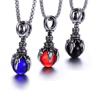 Cara de aço inoxidável de gargantilha colar de pingente vermelho azul preto brilhante três cores joias de pedra redonda