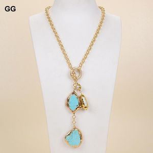 Naszyjniki wisiorek guaiguai biżuteria Biała biwa perłowa niebieska turkusowe klejnoty kamienne lariat łańcuchowy