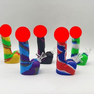 Colorful Silicone Portable Removable Bubbler Pipes Dry Herb Tobacco Filter Spoon Bowl Innovative Design Bong Smoking Waterpipe Cigarette Holder DHL