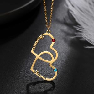 Pendant Necklaces Personalized Double Name Necklace Custom Birthstone Heart Name Pendant Stainless steel Jewelry Graduation Season Sister Gift L221011