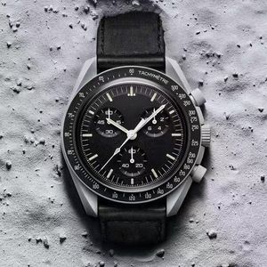 Bioceramiczna planeta księżyc męskie zegarki wysokiej jakości w pełni funkcjonalny chronograf designerskie zegarki misja do rtęci 42mm nylonowe zegarki zegar kwarcowy Relogio Masculino