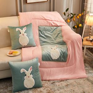 Blankets 2 In 1 Pillow Travel Blanket Cartoon Embroidered Plush Cotton Fold Air Conditioner Quilt Car Home Sofa Decoration