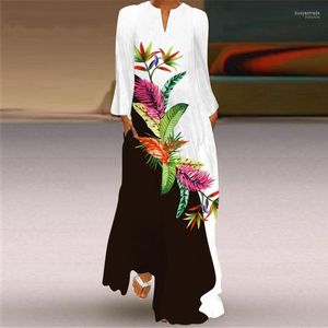Sıradan Elbiseler 2022 3D Yaprak Baskılı Siyah Beyaz Sonbahar Elbise Uzun Kollu Artı Boy Boyu Zarif Kız Kadınlar Büyük Boy