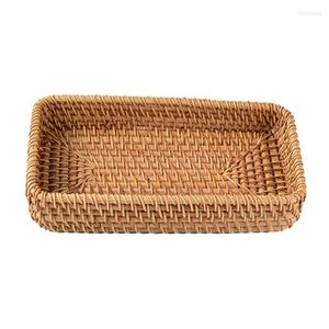 Chair Covers Handwoven Rattan Storage Tray Basket Bread Food Plate Fruit Cake Platter Dinner Serving Rectangular Box