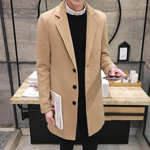 Men's Trench Coats Men Coat Long Sleeve Autumn Winter Single Breasted Lapel Buttons Woolen Home/family