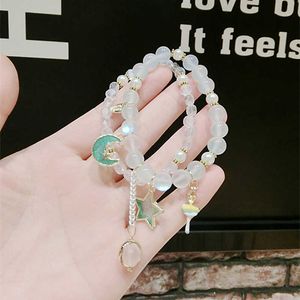 Fili di perline Nuovi 2 pezzi/set di braccialetti di cristallo rosa/verde/viola set bracciale di moda estiva coreana per donne gioielli ragazze ybr310 l221012