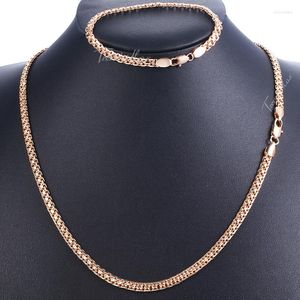 Halsband￶rh￤ngen set f￶r kvinnor 585 Rose Gold Color Armband Neckalce Bismark Link Chain Drop Woman Jewel Gifts 5mm HGS275