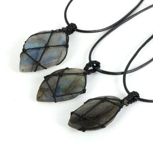 Pendant Necklaces Irregular Natural Moonstone Necklace Handmade Rope Wrap Moon Stone Adjustable Men Women Neck Jewelry