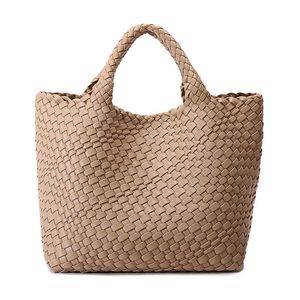 Evening Bags Handmade Woven Shoulder Bag for Women Vegan Leather Tote Bag Large Beach Travel Handbags and Purses Designer Basket Bucket Bags L221014