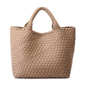 Torebki wieczorowe Ręcznie tkana torba na ramię dla kobiet Wegańska skórzana torba z grubej bawełny Duże torebki i portmonetki podróżne na plażę Designer Basket Bucket Bags L221014