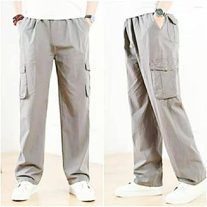 Men's Pants Outdoor Elastic Waist Loose Worksite Construction Work Men's Wear Resistant Spring And Autumn Baggy Cargo Trousers