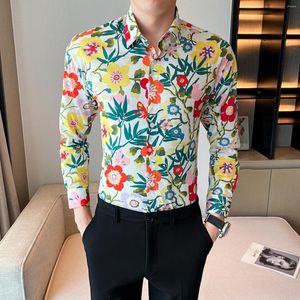 Camicie casual da uomo Eleganti fiori colorati per uomo Camicette monopetto in cotone a maniche lunghe di alta qualità Camicette Streetwear Taglie forti