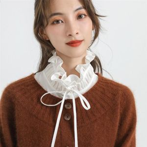 Bow Ties Women Fake Collar Ruffles Stand Bowknots Shirt Detachable Doll Shawl For Big Lapel False Lace Necklace Fuax Cols